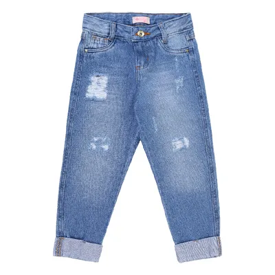 Calça Mom Jeans Infantil Color Girl Com Barra Virada